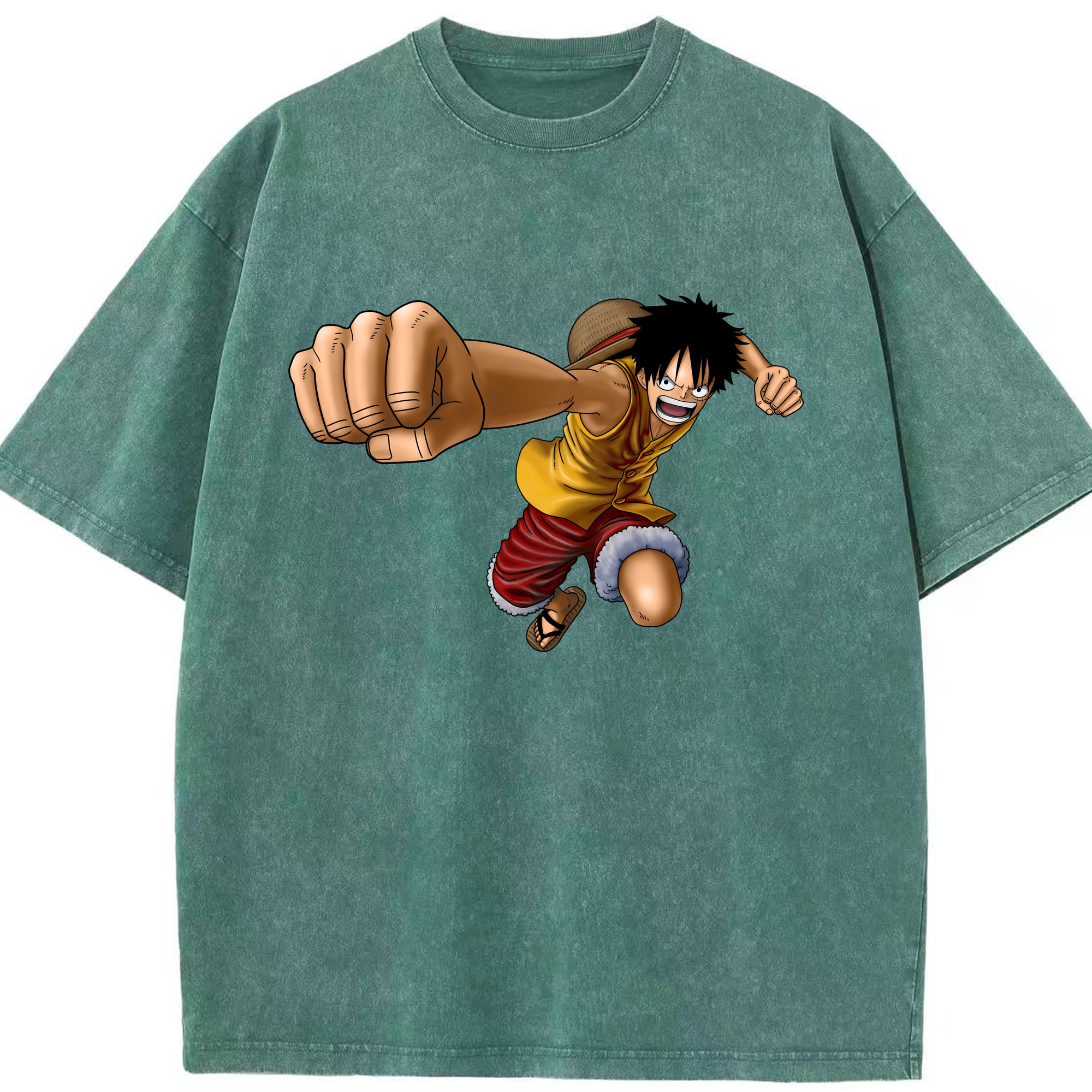ワンピース モンキー・D・ルフィ ONE PIECE Monkey D. Luffy 綿100% ヴィンテージ風 半袖Tシャツ（フロントプリント）